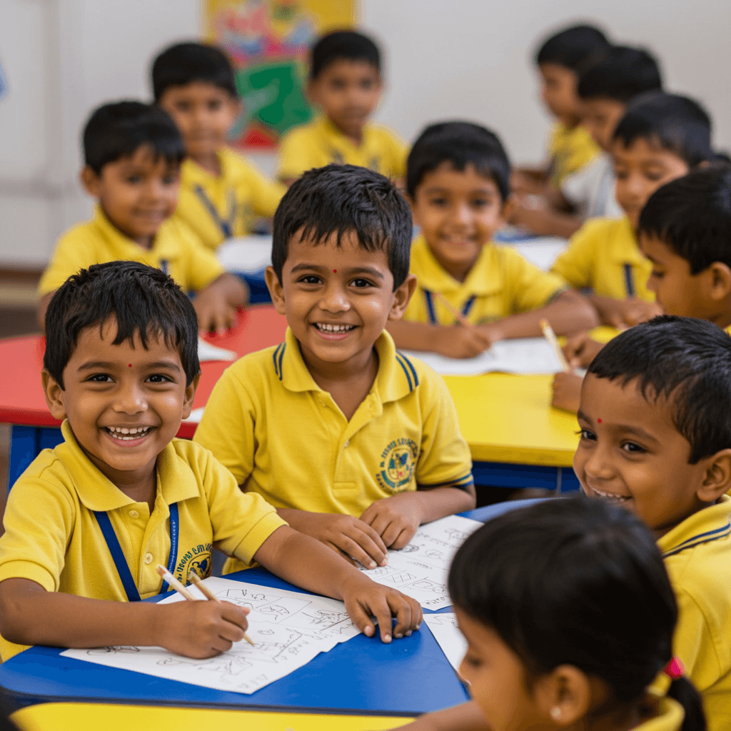 a group of children sitting on steps in front of a building