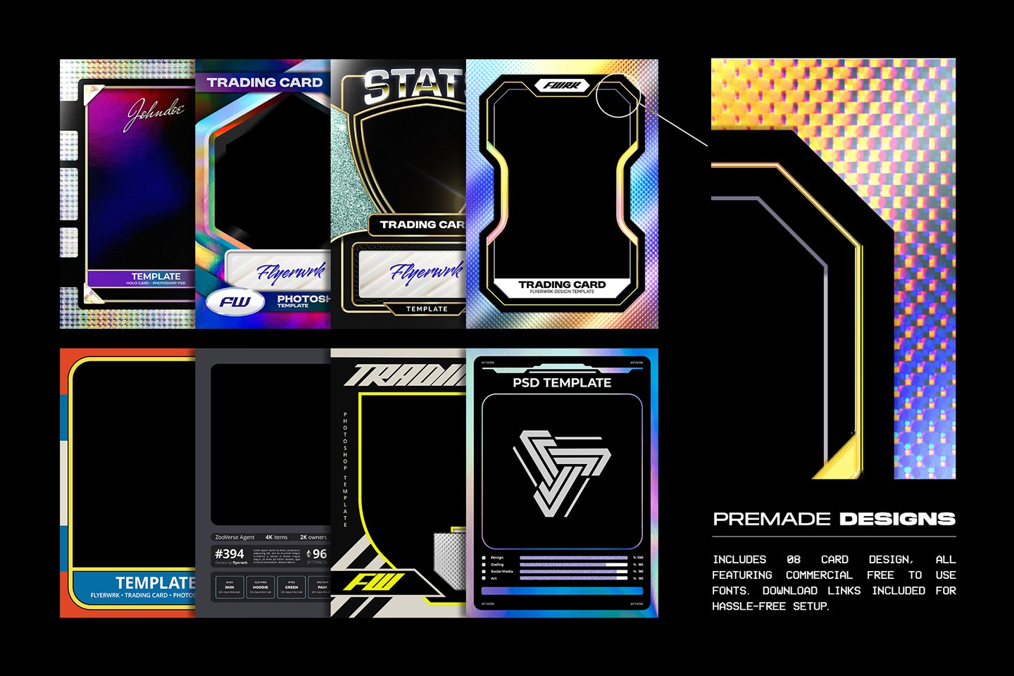 Trading card case mockups premade trading card design templates and frames