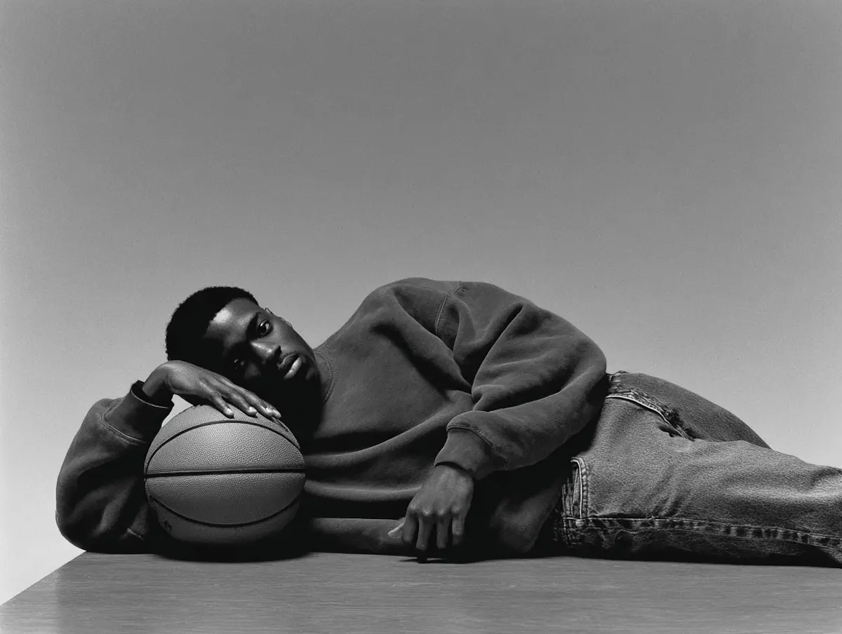 man posing with basketball