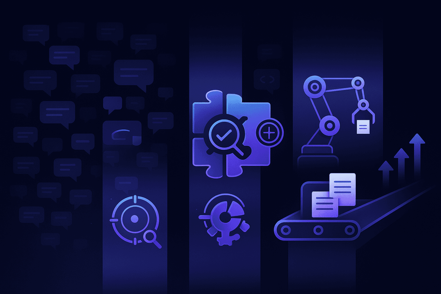 Diagram of three connected pillars turning AI queries into revenue-driving pipeline