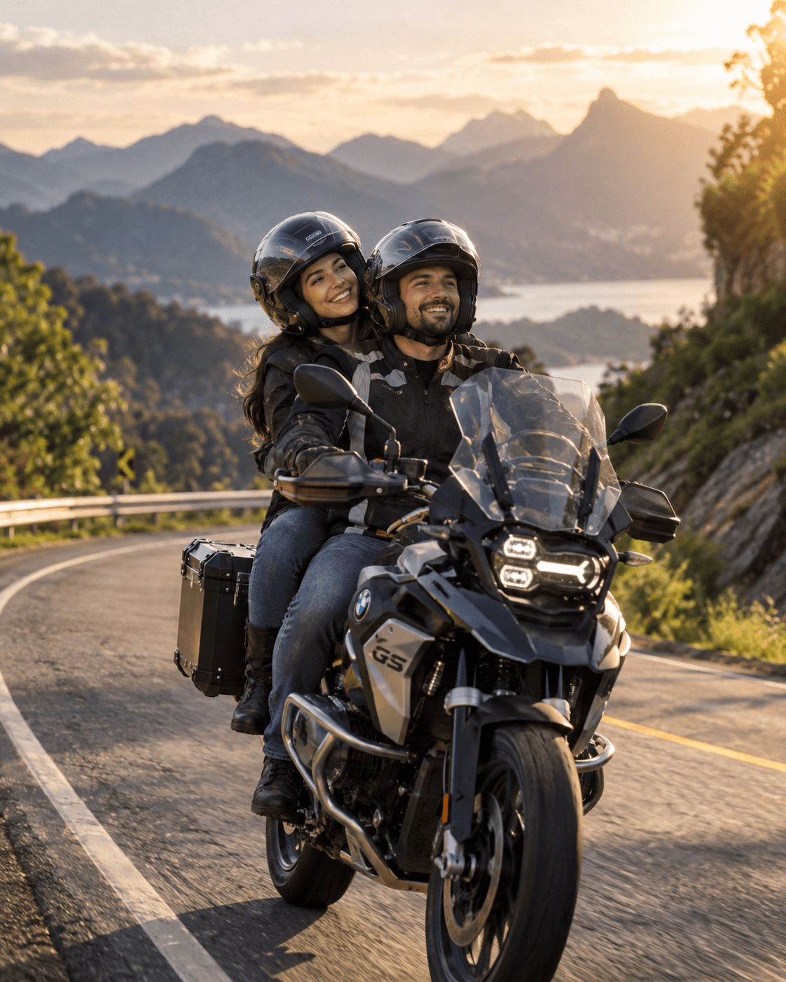 Pareja viajando en moto