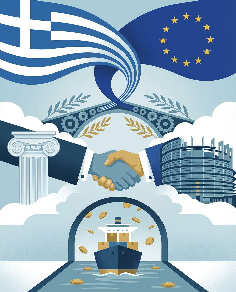 Conceptual illustration representing Greece’s role in the European Union.