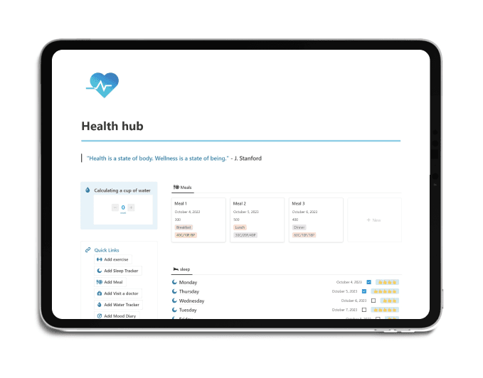 The Health Hub OS is an all-inclusive digital ecosystem in Notion designed to holistically manage, track, and reflect on various aspects of your health and well-being. 