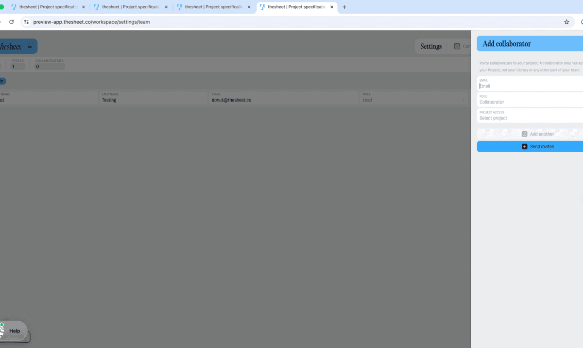 Invite controls for external collaborators in thesheet