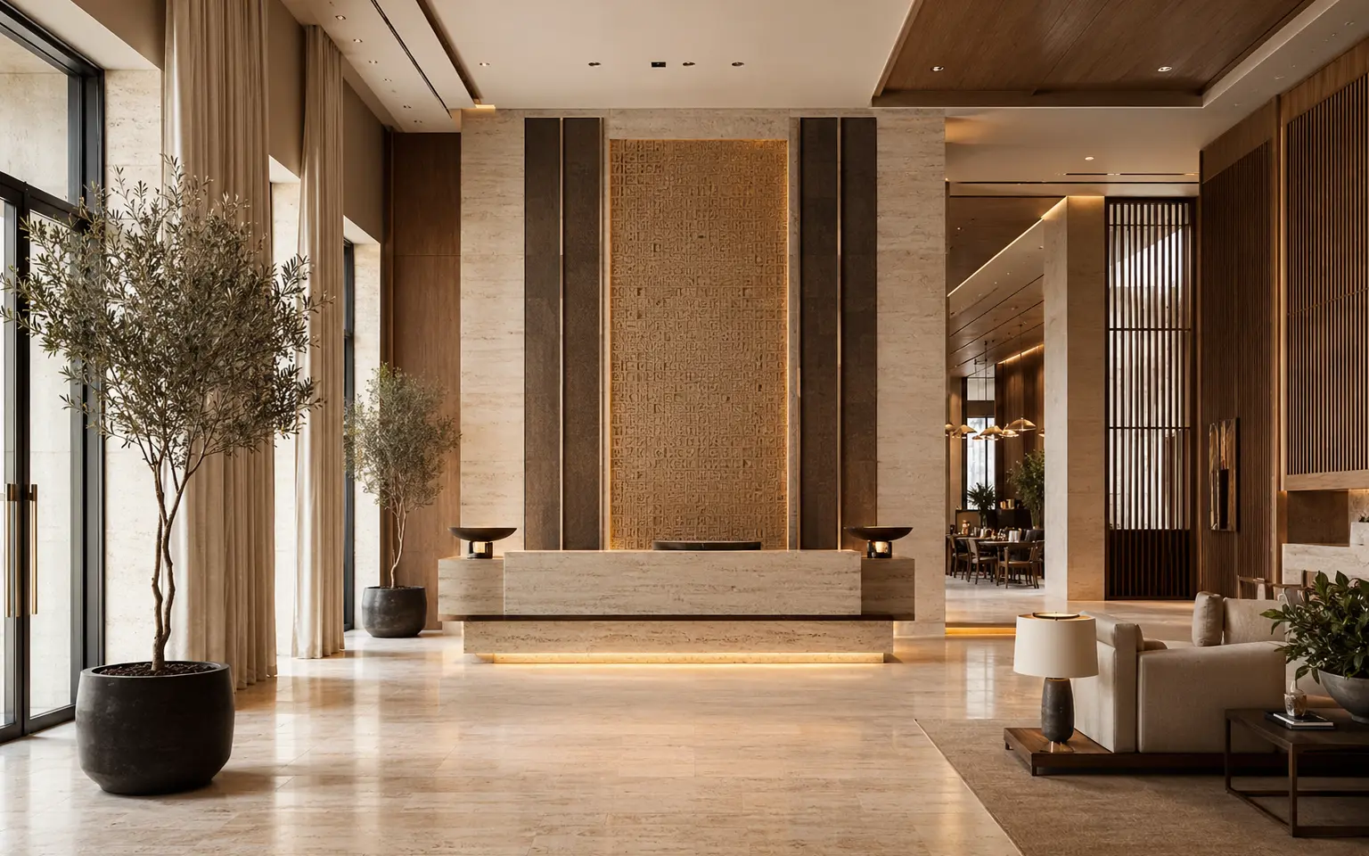 Completed hospitality interior with coordinated lighting, finishes and joinery