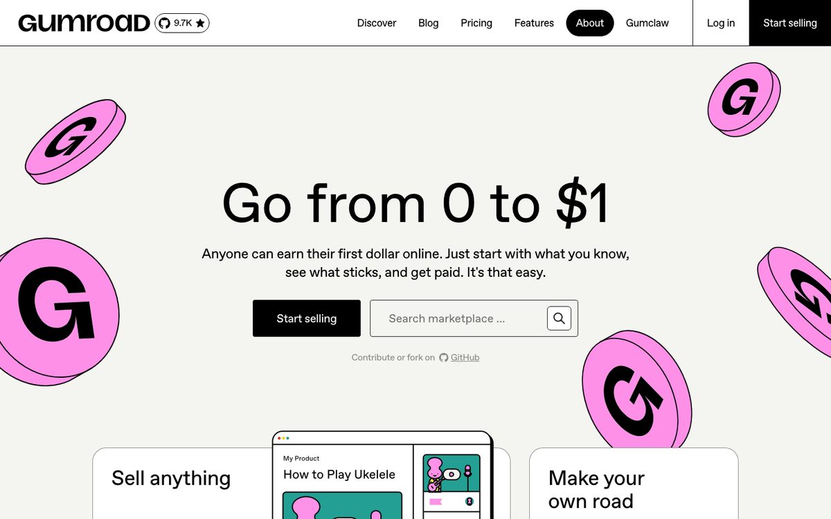 The Gumroad home page