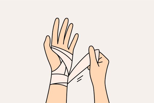 gráfico que muestra una mano y muñeca lesionadas animadas