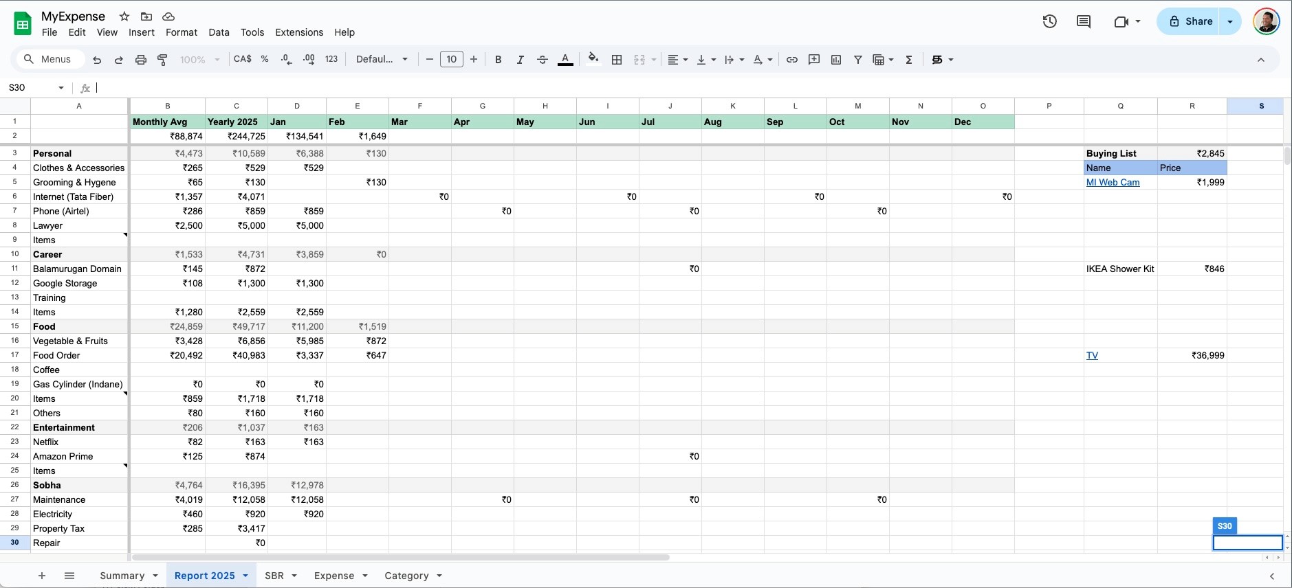 Exprence tracking on google sheet
