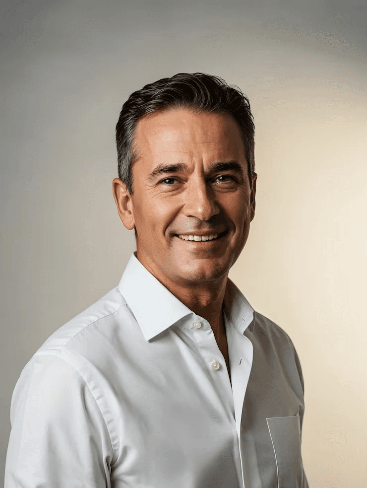 man wearing white V-neck shirt