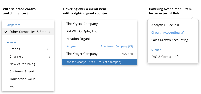 Example componenet: Dropdown variations