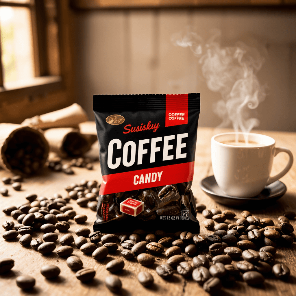 product photography of a pack of coffee candy