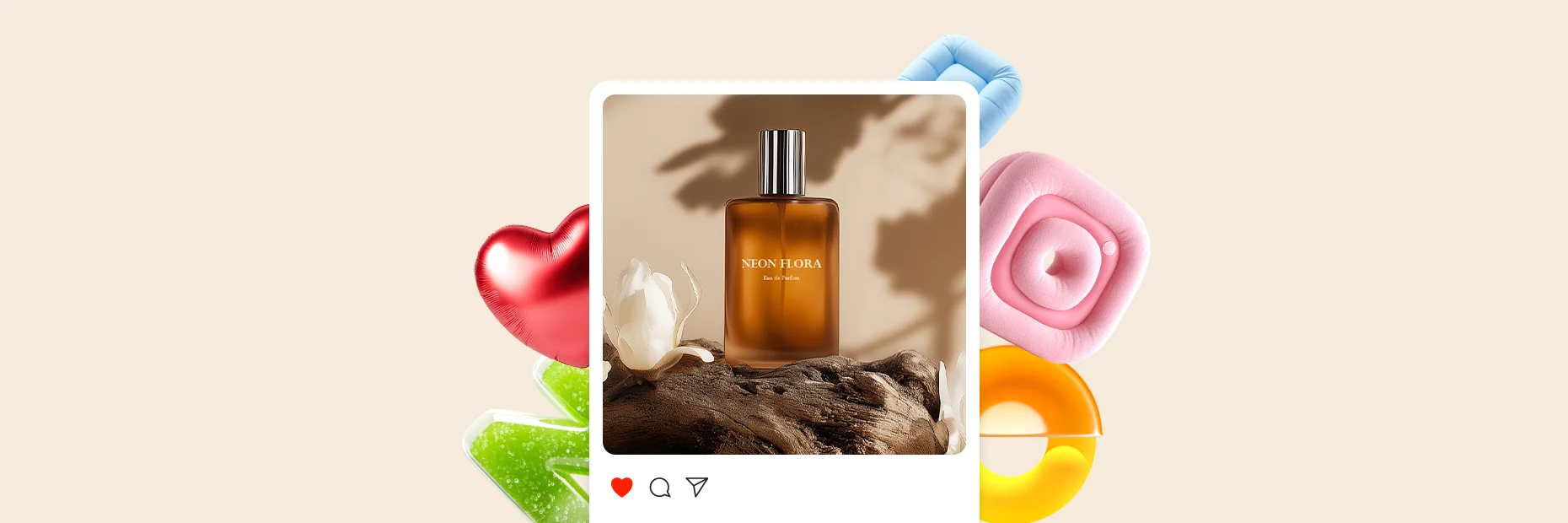 향수 제품이 소셜 카드 형태로 표현된 인터페이스 화면