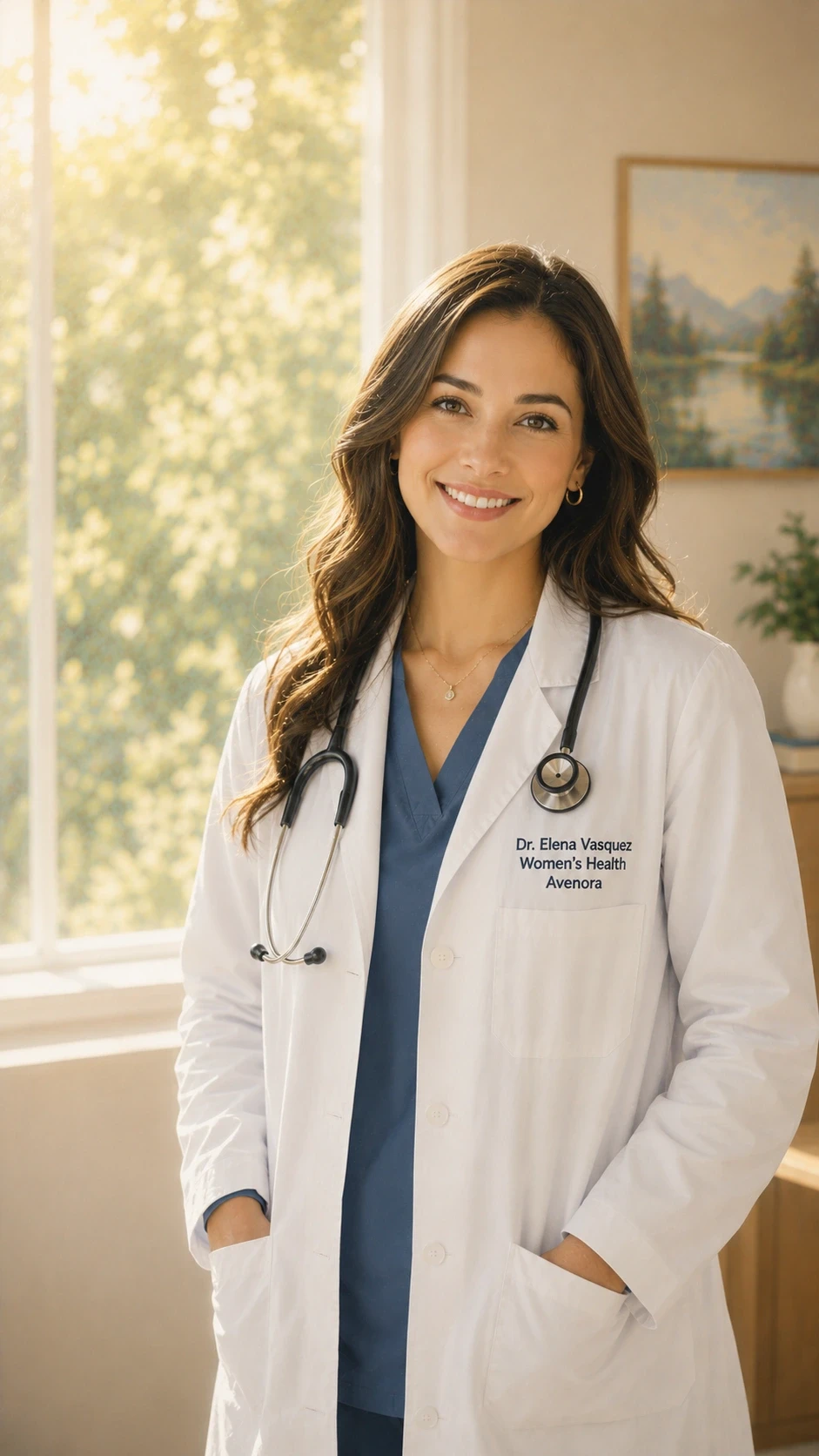 Portrait of Dr. Elena Vasquez, Women’s Health provider at Avenora.