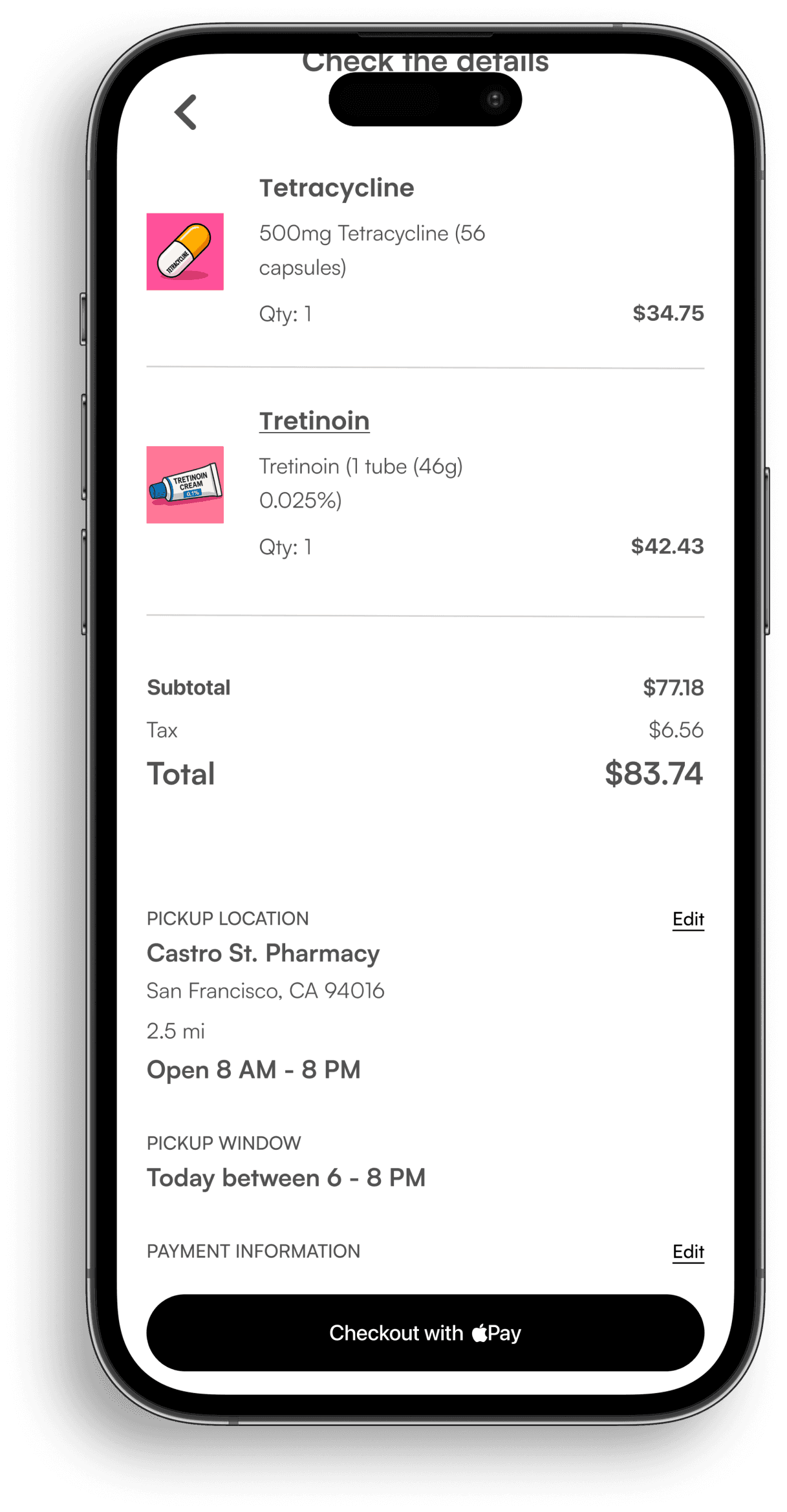 Prescription order verification screen.
