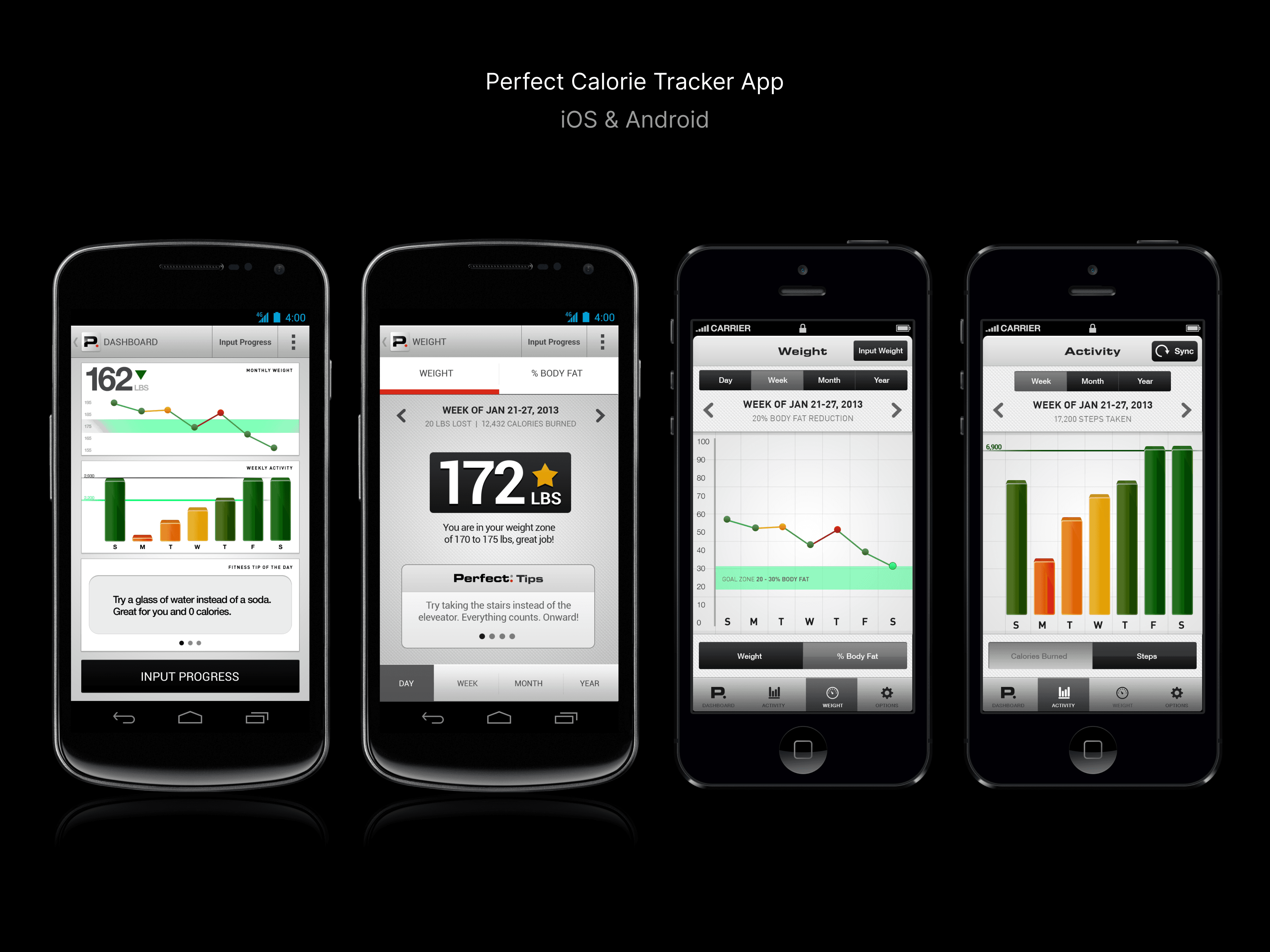 iOS and Android Calorie Tracking screens