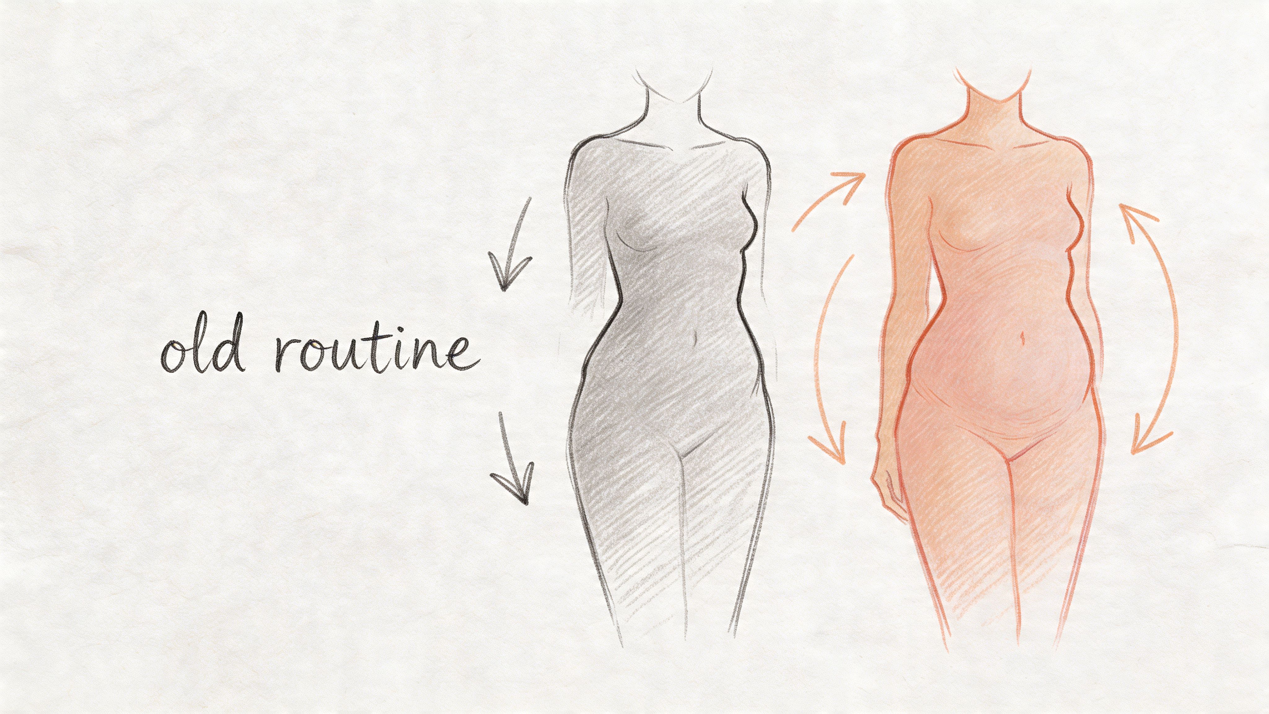 A conceptual illustration comparing two female body shapes, suggesting weight changes during hormonal health transitions.