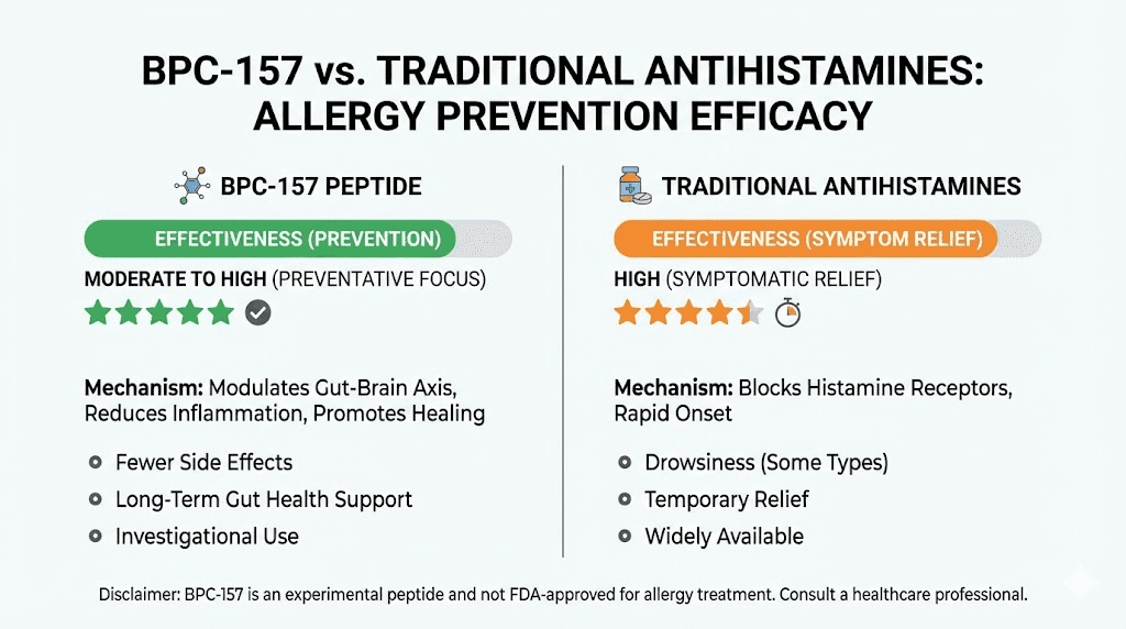 BPC-157 versus antihistamines effectiveness comparison for allergic reactions