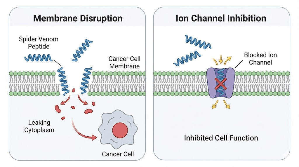 Spider venom peptide anticancer mechanisms comparison