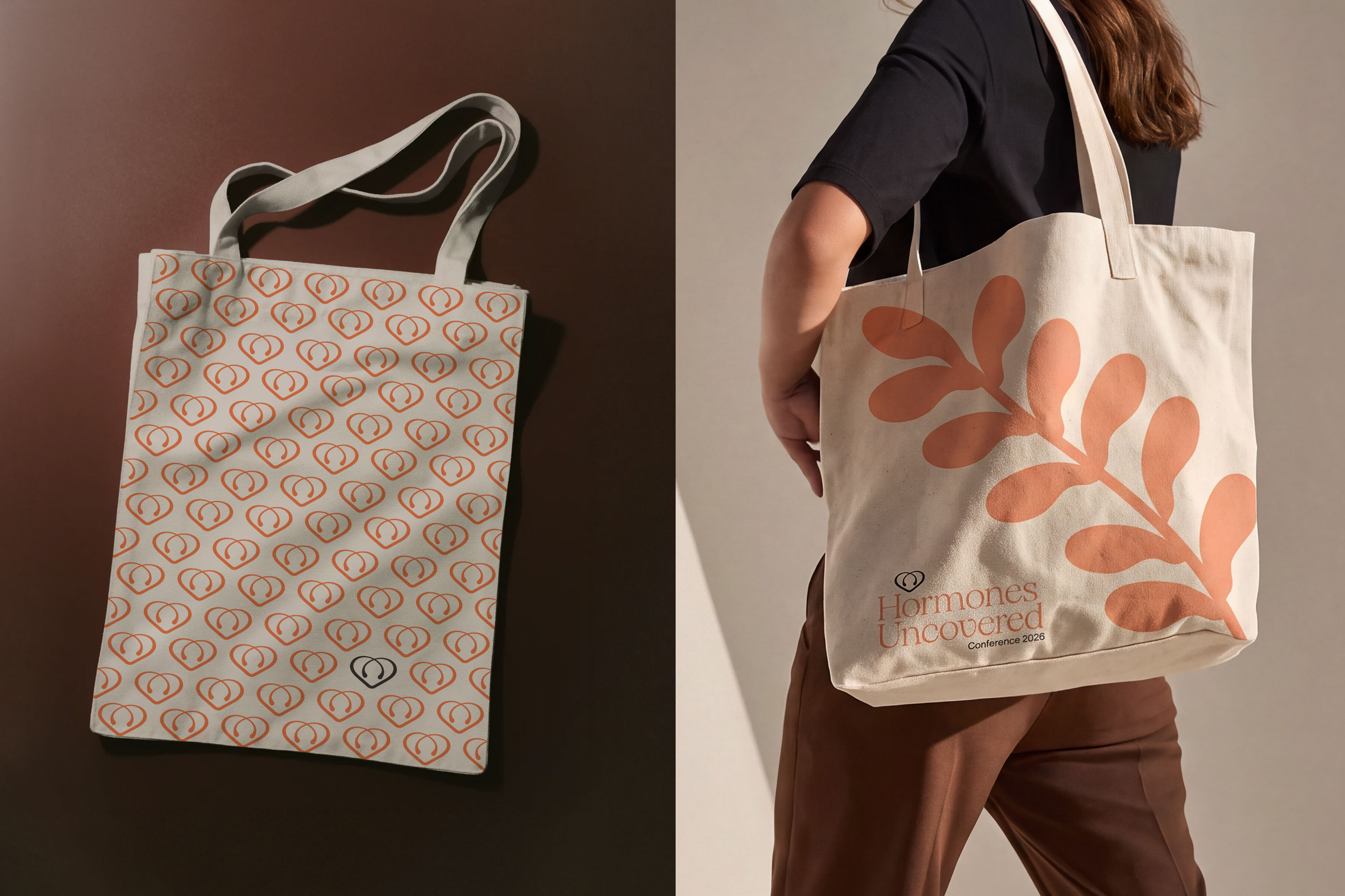 A stylish tote bag displayed against a dark background and being carried by a person in casual attire.