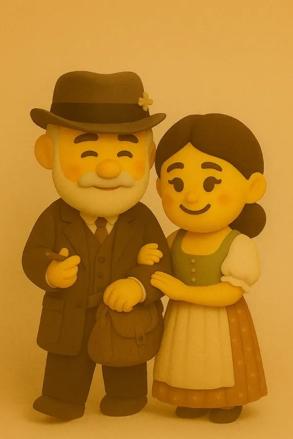 Стилизованные 3D-эмодзи Зигмунд Фрейд и Марта Бернайс, супружеская пара, пример совместимости по биоритмам