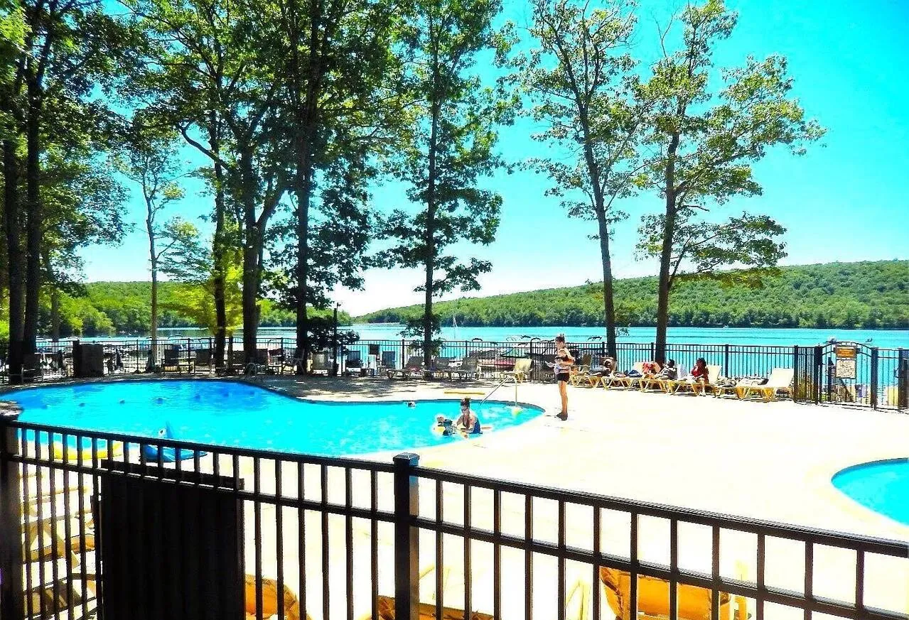 Boulder Lake Club heated pool at the edge of the lake, Big Boulder, Lake Harmony, PA