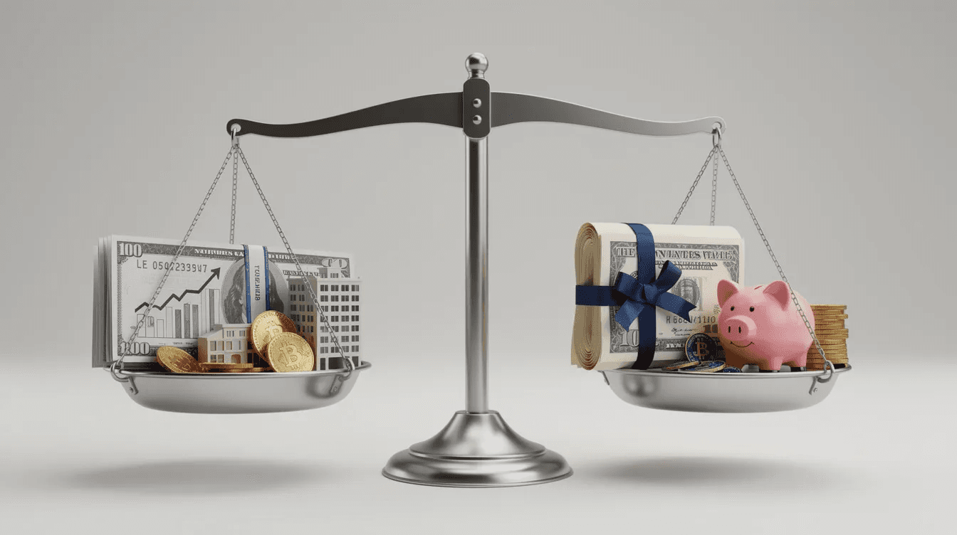 The image depicts a balanced scale with various investment types, such as stocks, bonds, and real estate investment trusts, symbolizing the importance of a diversified financial strategy for retirement savings. This visual representation emphasizes the need for careful planning to protect your retirement nest egg and achieve long-term financial security.