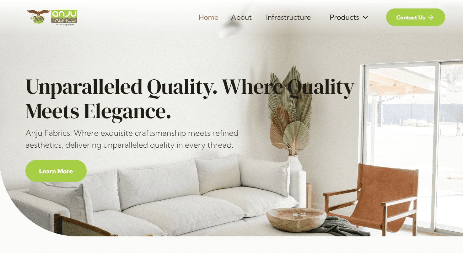 Anju Fabrics website homepage built with Framer