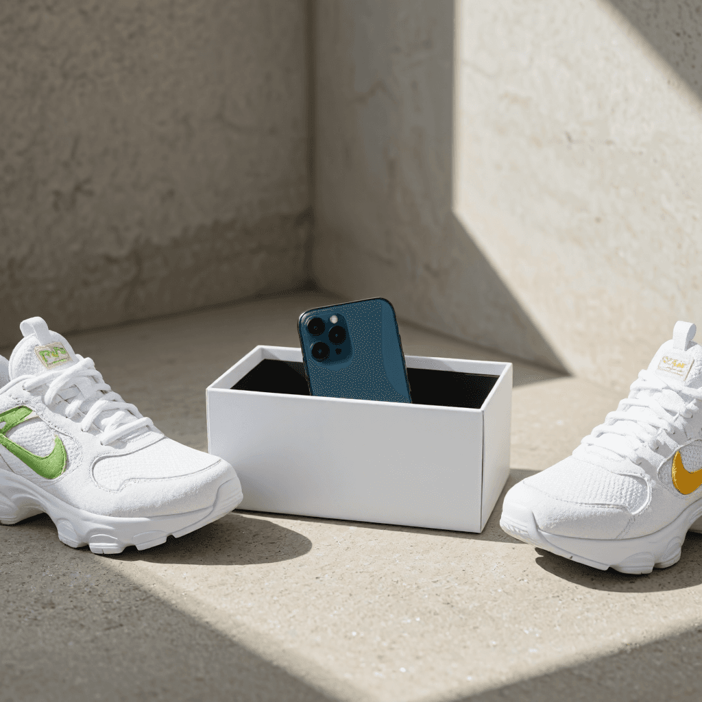 product photography of a pair of athletic shoes designed for performance and style