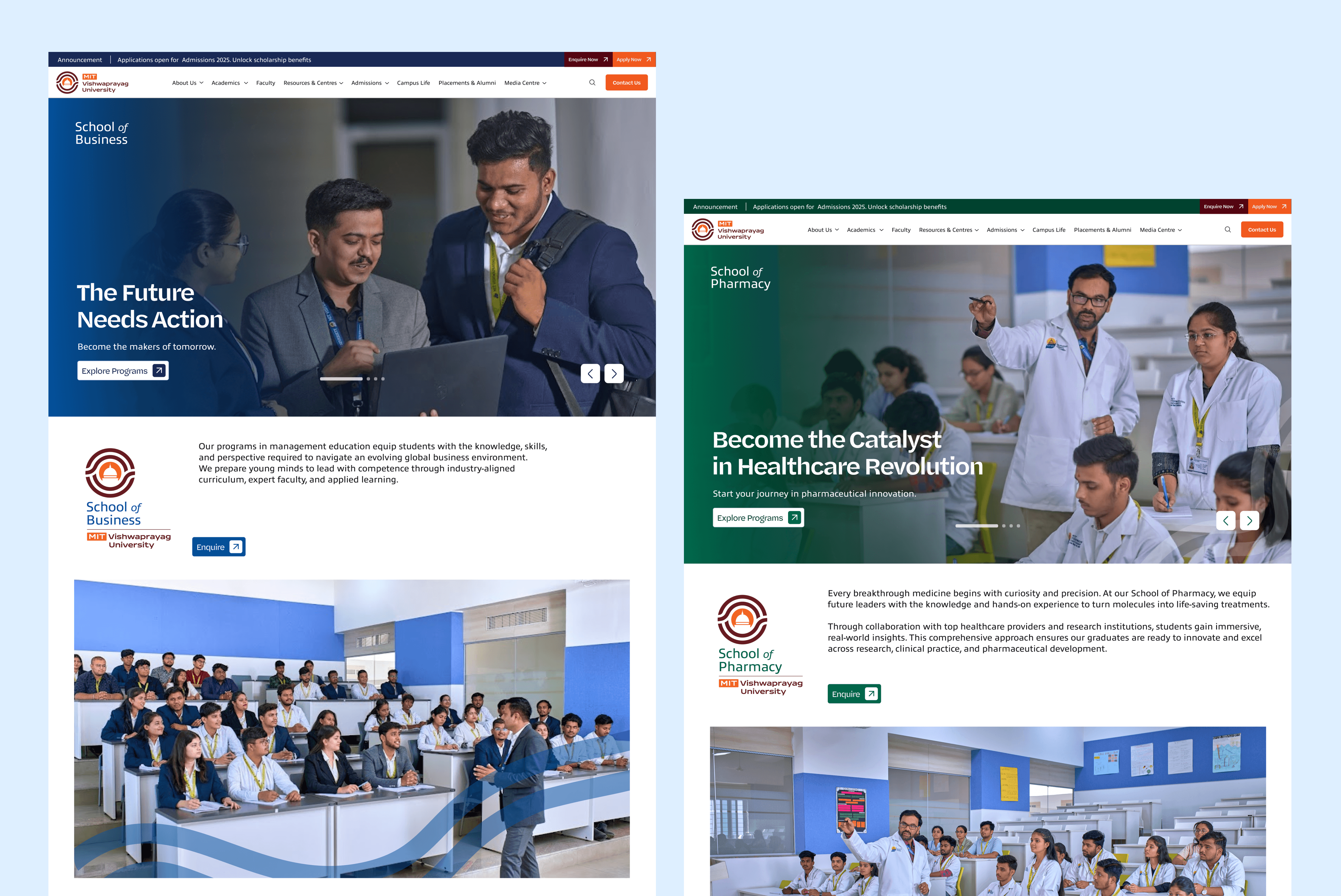 Homepage design for MIT Viswaprayag University website