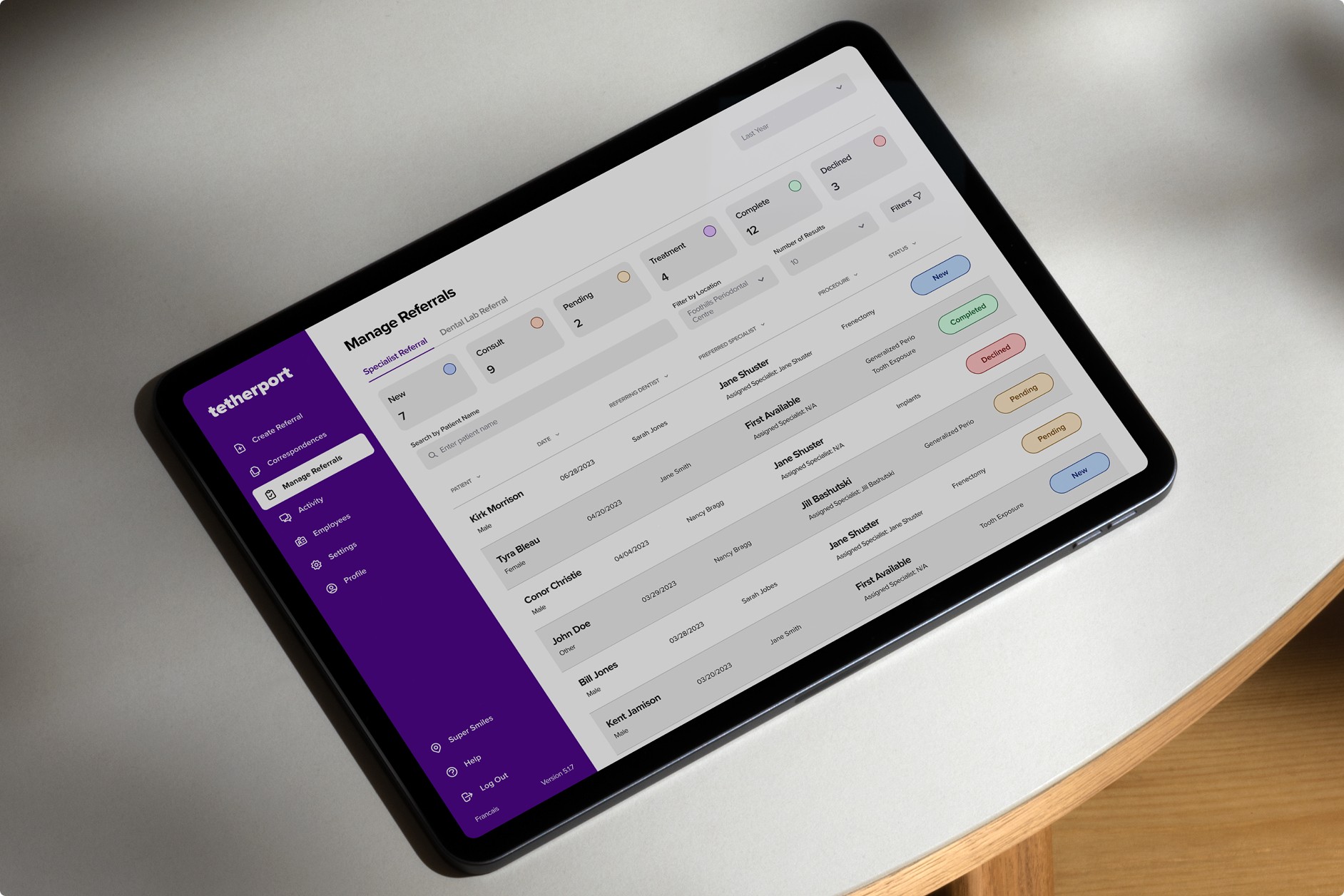 Tetherport app shows patient referrals
