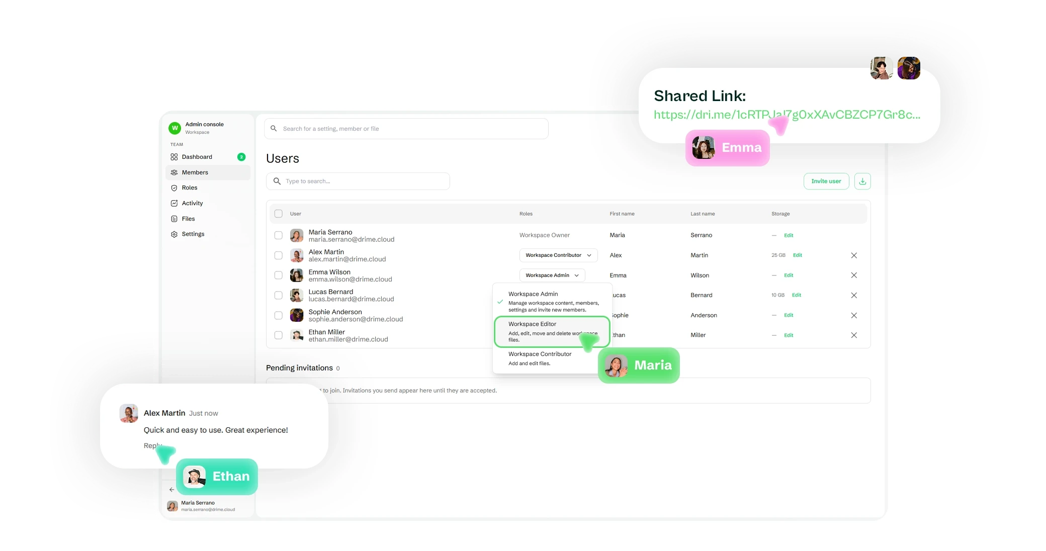Drime Send & Track analytics interface