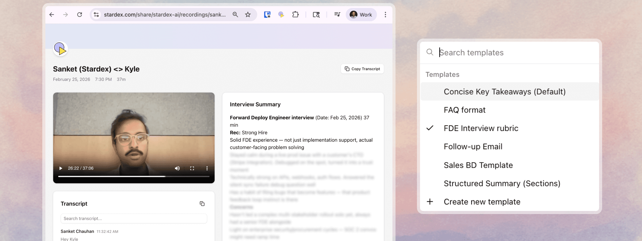 Automated Writeups from Notetaker Recordings | Stardex AI Feature