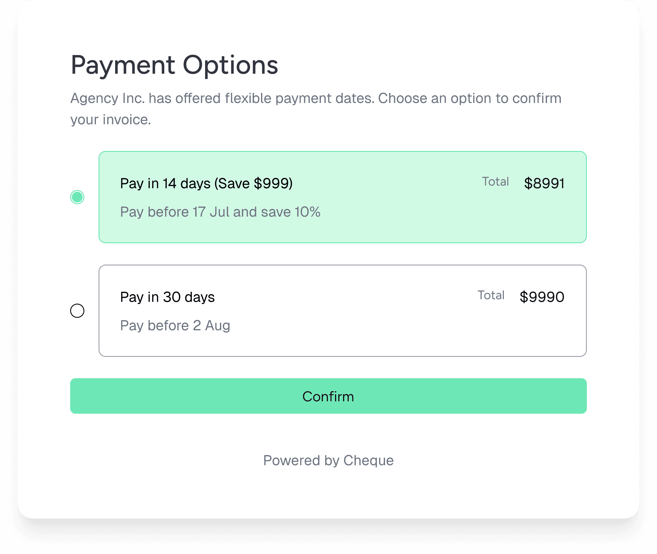Pay before the due date and save money