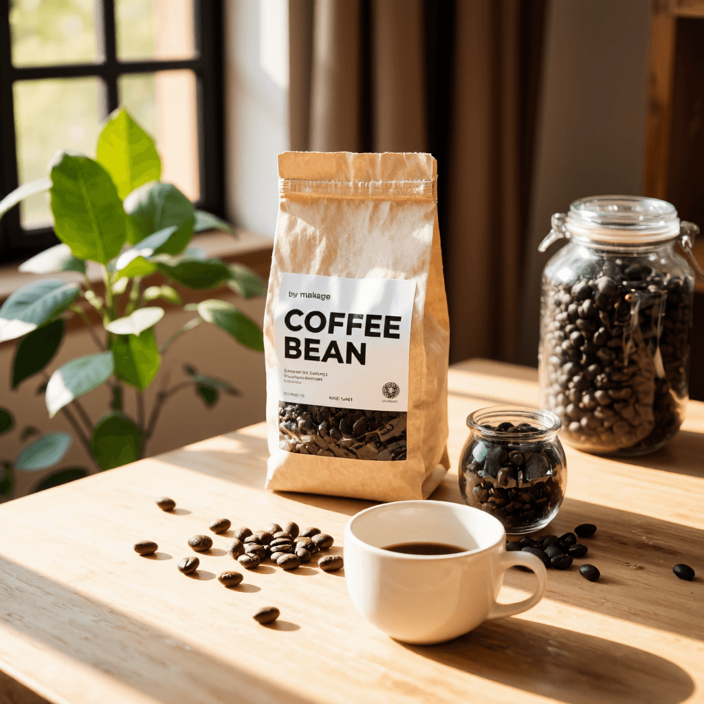 product photography of a bag of coffee beans