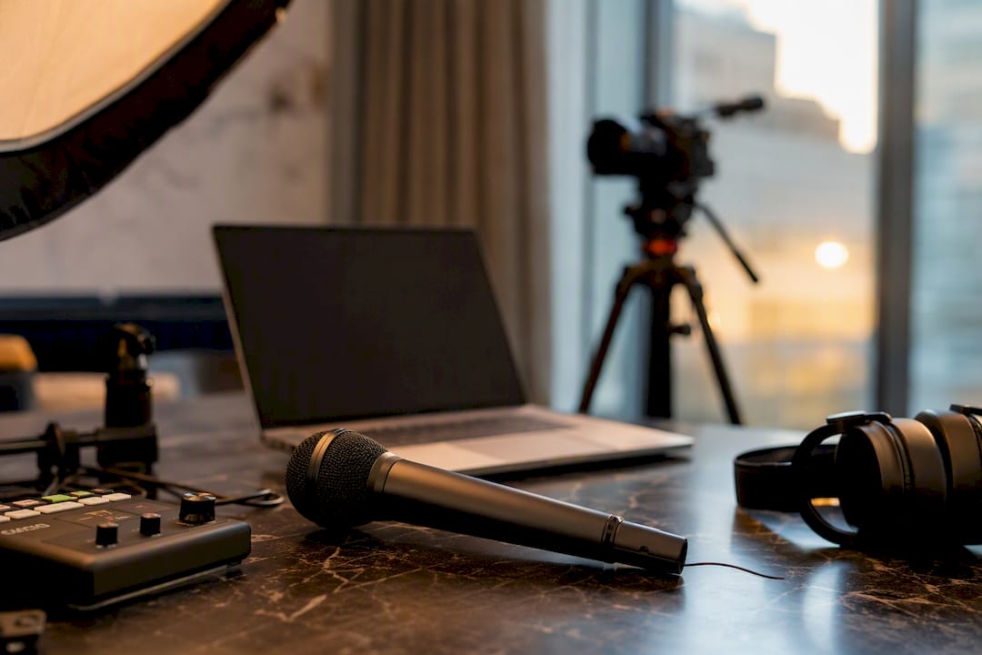 Product demo video equipment on black desk