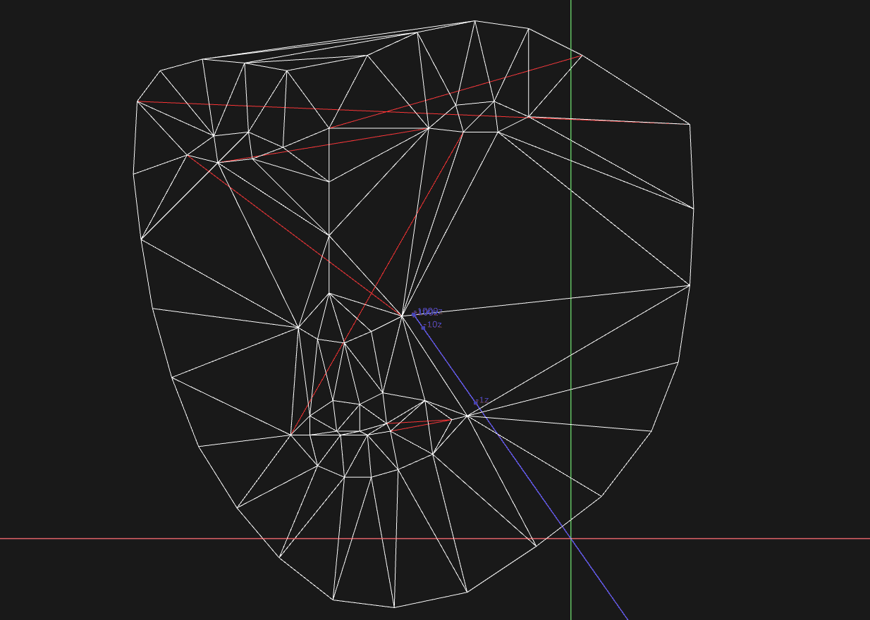 Wireframe model with intersecting lines and text labels.