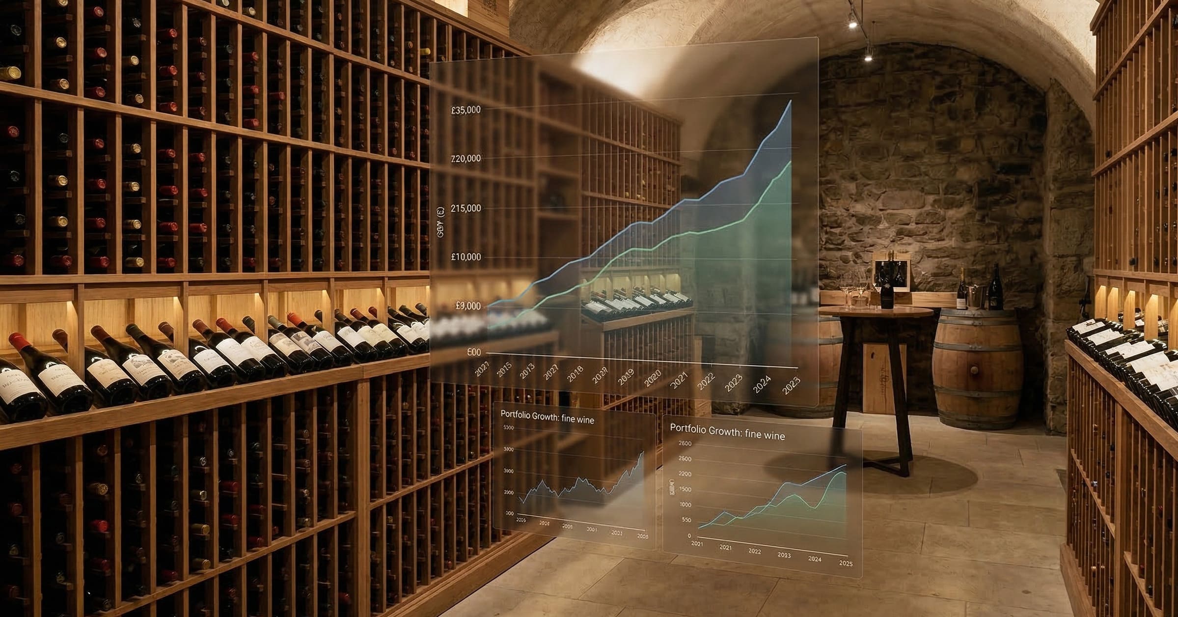 a wine investor's cellar with graphs