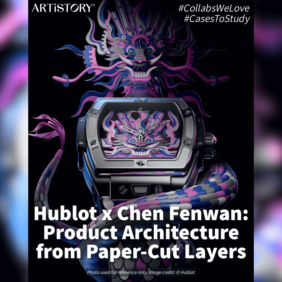 Hublot Spirit of Big Bang Titanium Dragon in front of Chen Fenwan’s layered dragon artwork