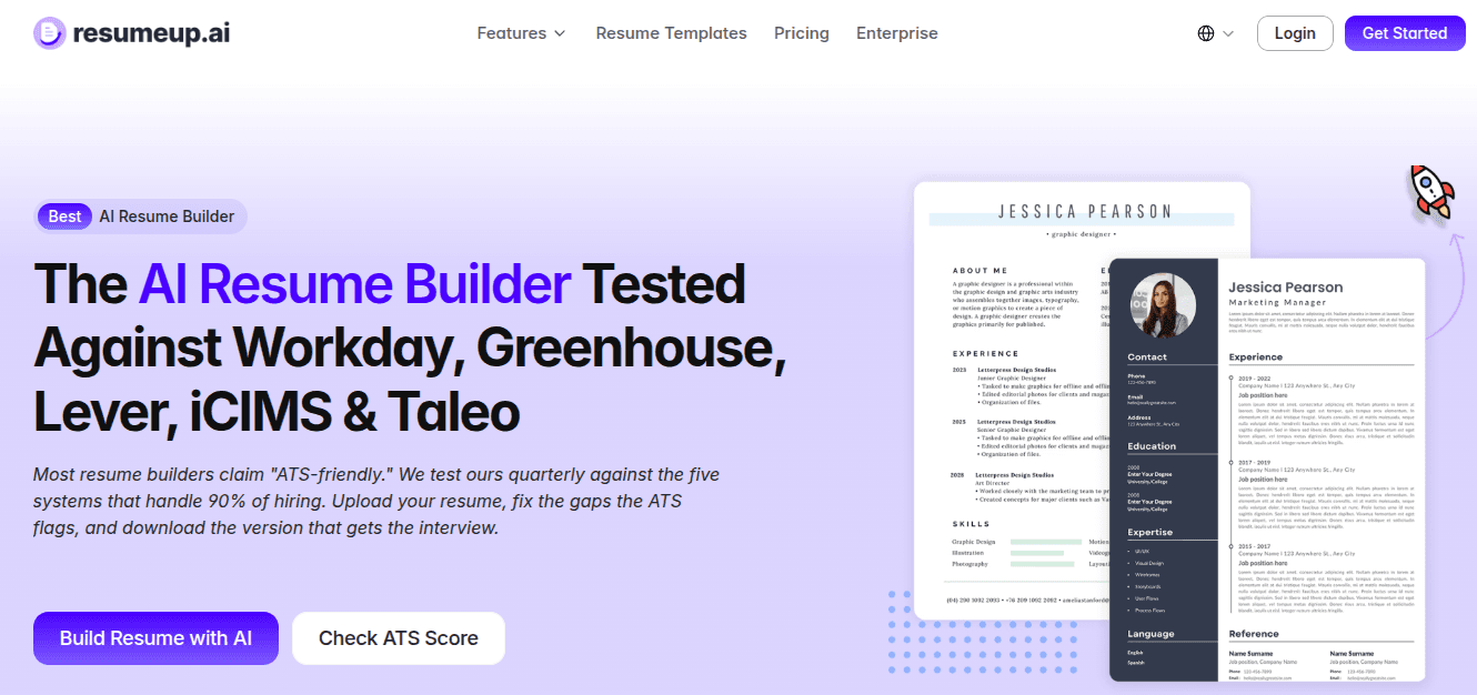 ResumeUp.AI the AI resume builder tested against Workday, Greenhouse, Lever, iCIMS and Taleo ATS systems