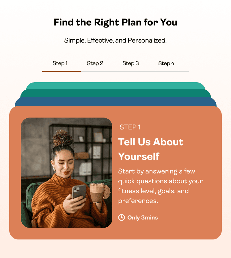 A user interface card from the Zenify website with a warm beige background. It features a close-up photo of a woman with dark hair pulled back, smiling brightly at the camera.