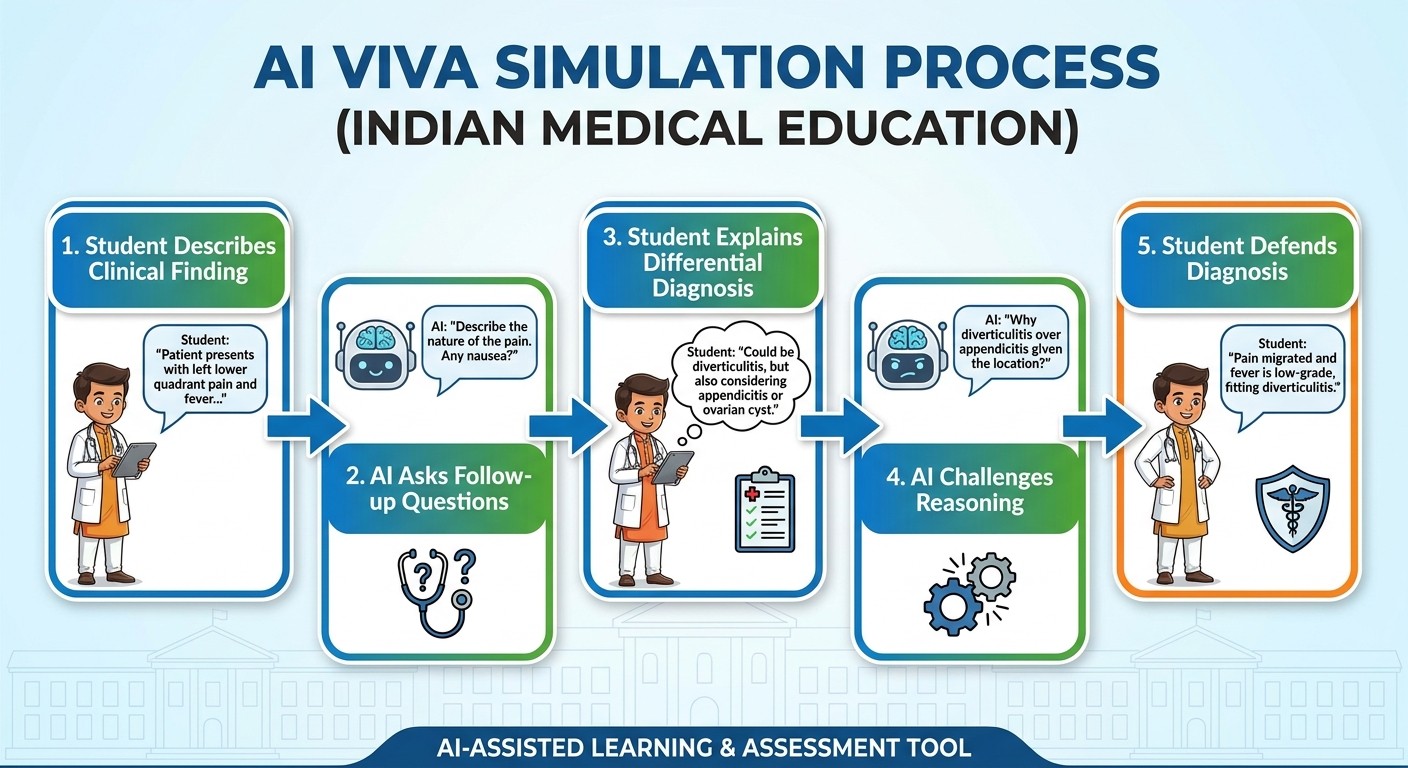 How Oncourse Probe AI viva simulation works - interactive clinical examination process