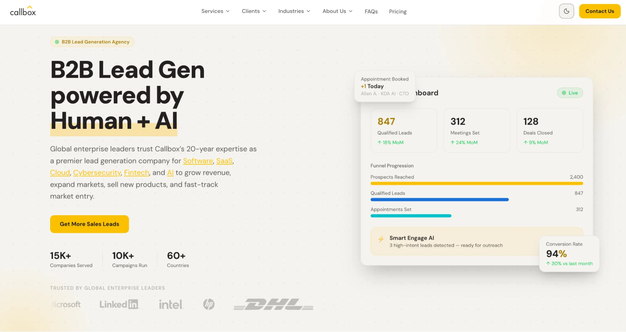 Callbox homepage: multi channel lead generation