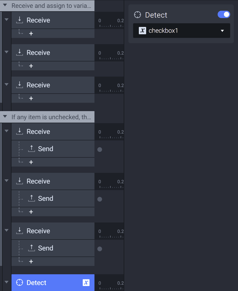 Add a detect trigger to variable checkbox1