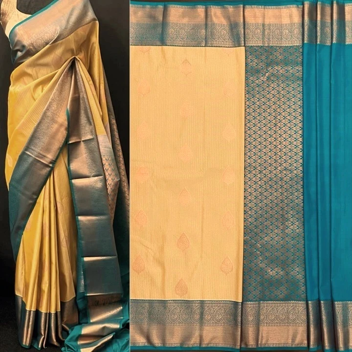 Pastel Yellow Semi Kanchivaram Art Silk Saree