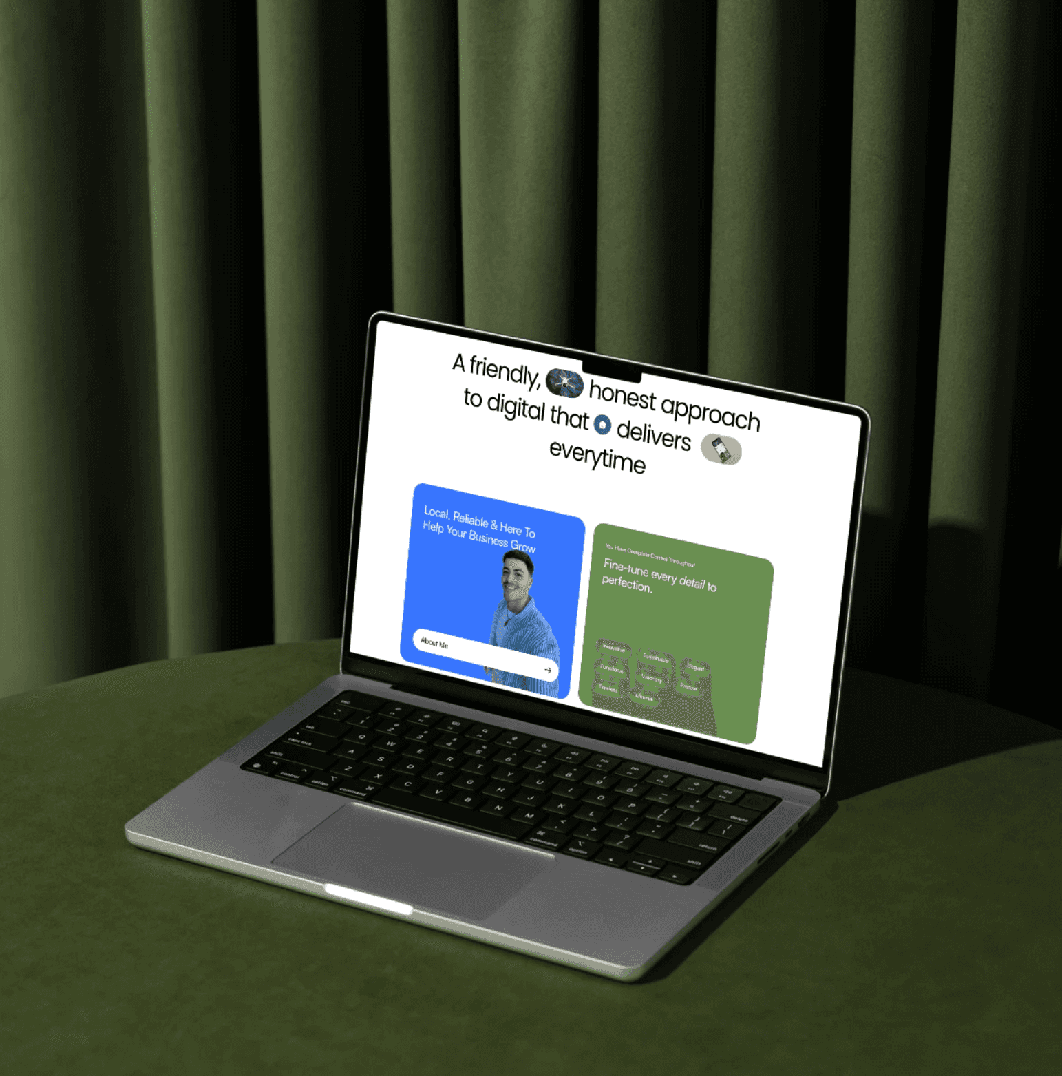 Macbook with an image of the about us section from this website