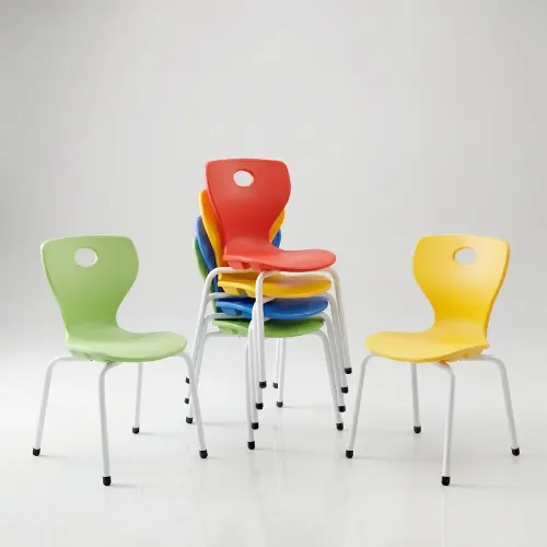 Colorful stackable school chairs with metal frames made in Turkey