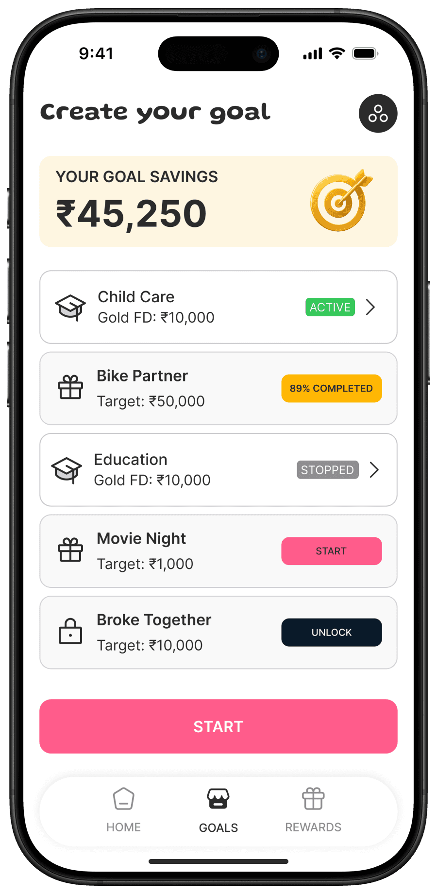 Flamingo gold SIP app dashboard showing daily savings streak