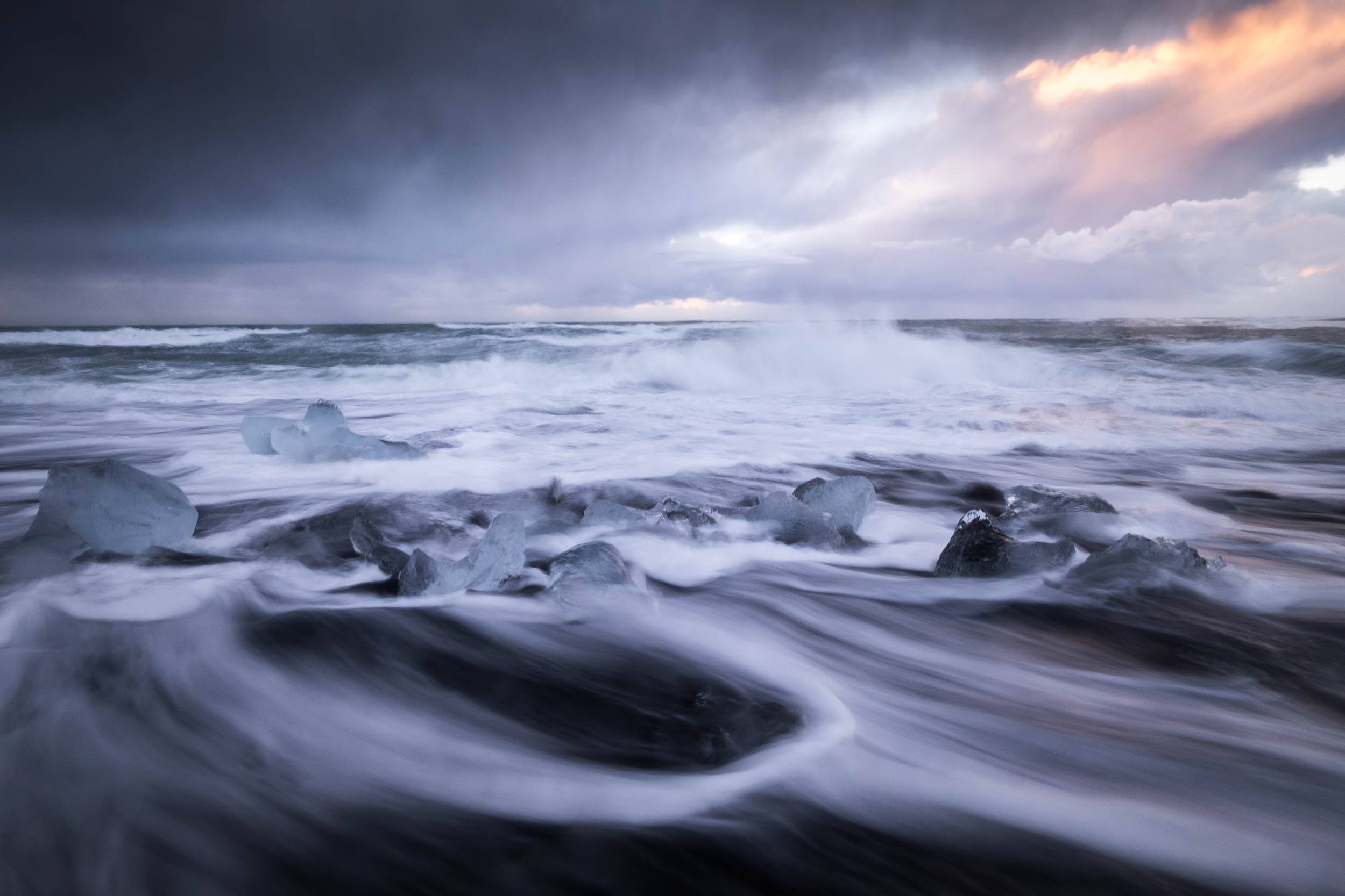 Ice blocks in ocean with motion blur