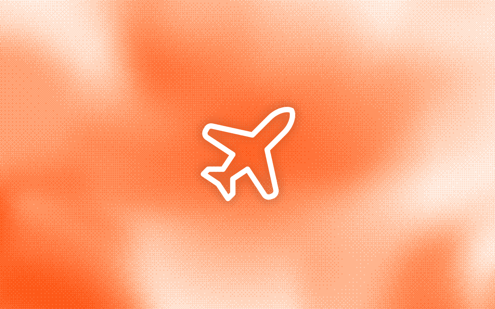 A white plane icon on an orange dithered field