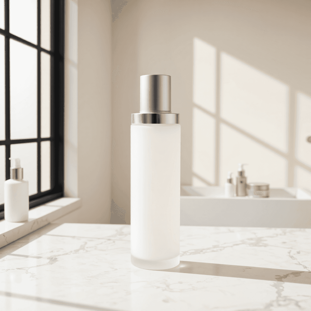 product photography of a bottle of calming glow mist for skincare